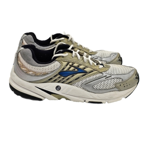Brooks Mens Running Shoes Sneaker Lace Up Cream Gray Blue Size 8.5 - Picture 2 of 14